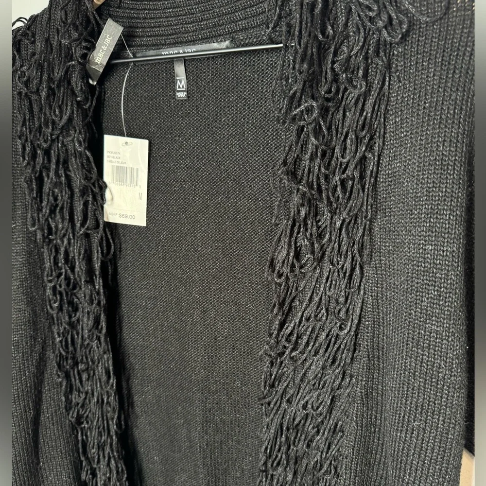 NWT Mac & Jac Open Front Short Sleeve Cardigan Loop Fringe Front Black Sz M - Picture 3 of 8